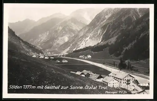 AK Sölden, Ortsansicht mit Gasthof zur Sonne