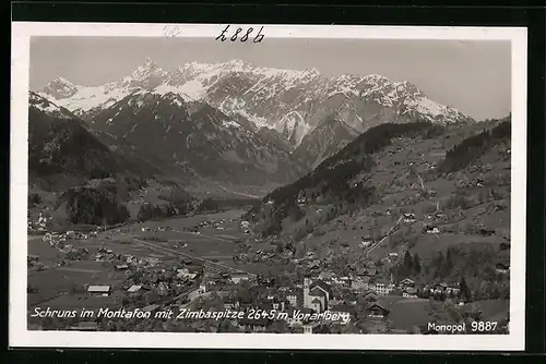 AK Schruns im Montafon, Ortsansicht mit Zimbaspitze