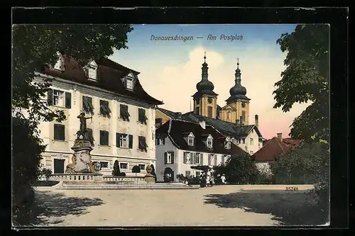AK Donaueschingen, Brunnen am Postplatz