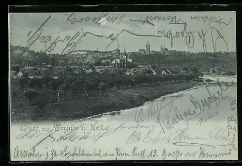 Mondschein-AK Wimpfen a. Neckar, Teilansicht