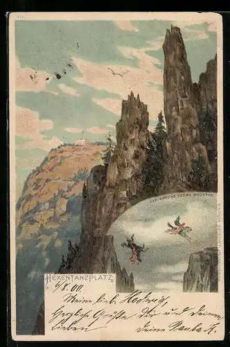 Lithographie Thale / Harz, Idyll am Hexentanzplatz