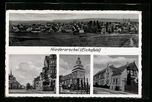 AK Niederorschel /Eichsfeld, Kirche mit Kriegerdenkmal, Wilhelmstrasse, St. Josefhaus