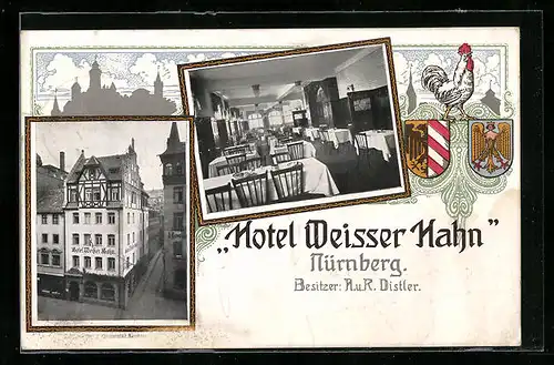 AK Nürnberg, Hotel Weisser Hahn, Innenansicht