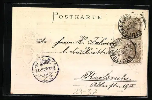 Passepartout-Lithographie Stuttgart, das alte Schloss, Stadtwappen