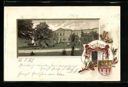 Passepartout-Lithographie Duisburg, Städtische Tonhalle, Wappen