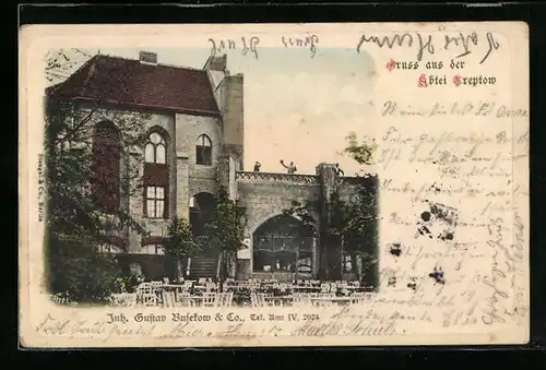 AK Treptow, Gasthaus Abtei Treptow G. Busekow, Gartenansicht