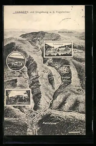 Künstler-AK Eugen Felle: Kandern, Ort und Umgebung aus der Vogelschau