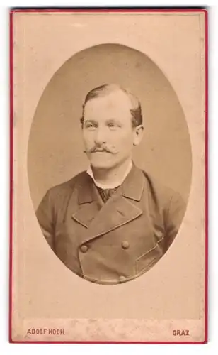 Fotografie Adolf Koch, Graz, Mariahilferstr. 13, Portrait charmanter Herr mit Schnurrbart