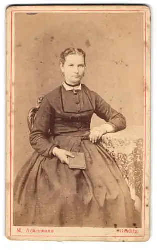 Fotografie M. Ackermann, Görlitz, Schützenstr. 2, Portrait bildschönes Fräulein im prachtvollen Kleid