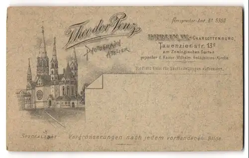 Fotografie Theodor Penz, Berlin, Tauenzienstr. 13a, Blick auf die Kaiser-Wilhelm-Gedächtnis in Charlottenburg