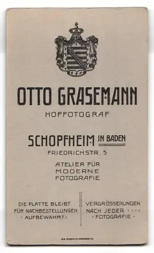 Fotografie Otto Grasemann, Schopfheim, Friedrichstrasse 5, Eleganter junger Herr mit Schnurrbart und lichtem Haupthaar