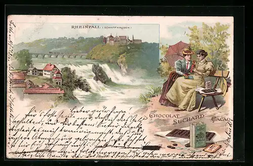 Lithographie Schaffhausen, Rheinfall, Cacao Suchard