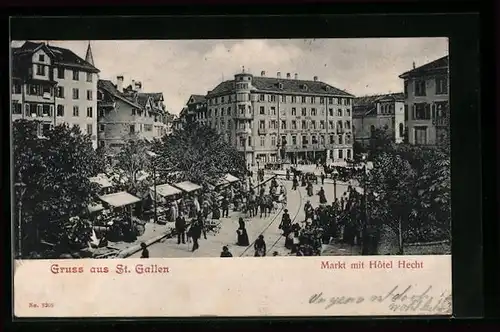 AK St. Gallen, Markt mit Hotel Hecht