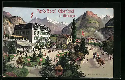 Lithographie Meiringen, Park-Hotel Oberland