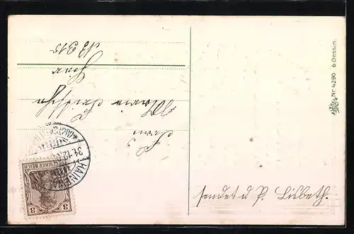 AK Jahreszahl 1910, Tauben mit Brief
