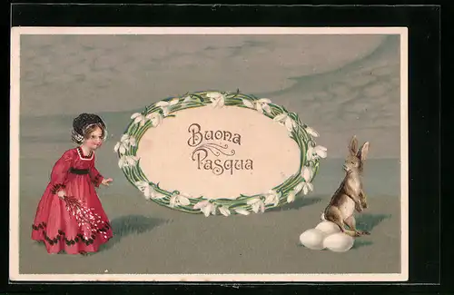 AK Osterhase und Mädchen zum Feste