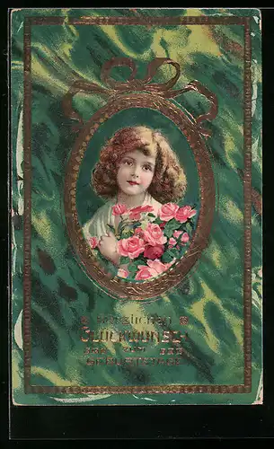 AK Mädchen gratuliert zum Geburtstag mit Blumen