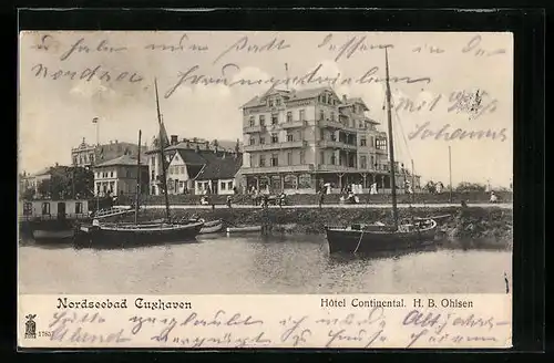 AK Cuxhaven, Hotel Continental mit Segelbooten am Deich