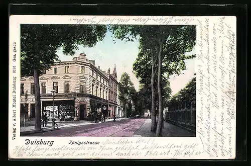 AK Duisburg, Partie in der Königsstrasse, mit leuchtenden Fenstern