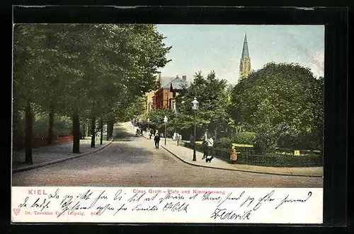 AK Kiel, Claus Groth-Platz und Niemannsweg mit Kirchturm