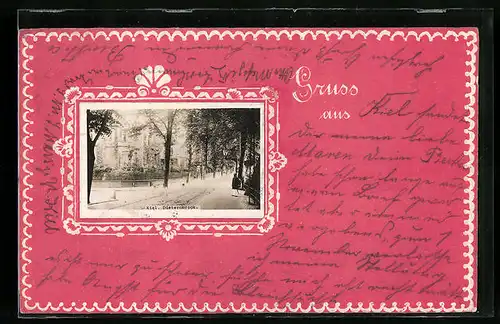 Passepartout-AK Kiel, Düsternbrook mit Alleebäumen