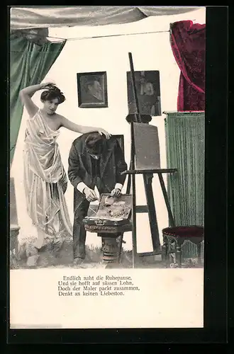 AK Modell und Maler nach der Arbeit