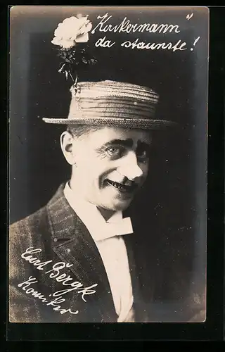 AK Komiker Carl Bergk, Portrait mit Strohhut