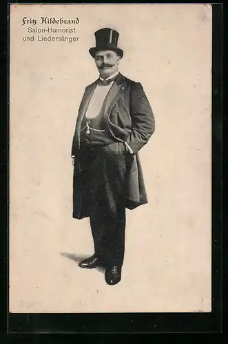 AK Komiker Fritz Hildebrand, Portrait mit Zylinder
