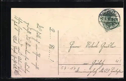 Präge-AK Mit Veilchen geschmücktes Boot, Blumenbild