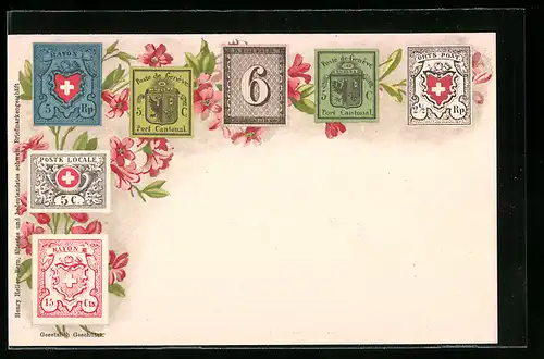 AK Briefmarken, versch. Motive der Schweiz