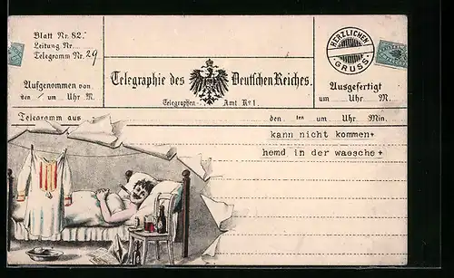 AK Telegraphie des Deutschen Reiches, kann nicht kommen Stopp hemd ist in der waesche Stopp, Postgeschichte