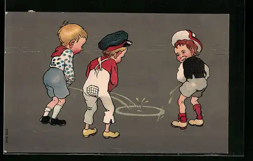 AK Drei Jungen beim Pinkeln, Toilettenhumor