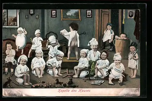AK Kapelle des Hauses, Scherz, Säuglinge auf Nachttopf