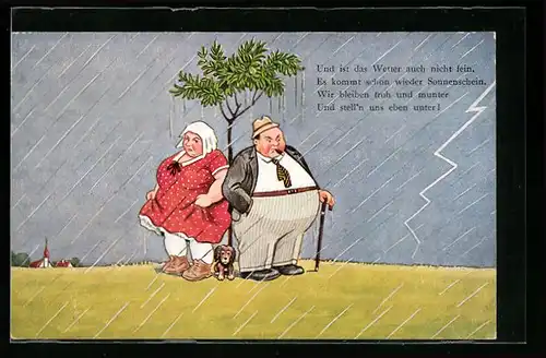 AK Dickes Paar an einem Baum bei Gewitter