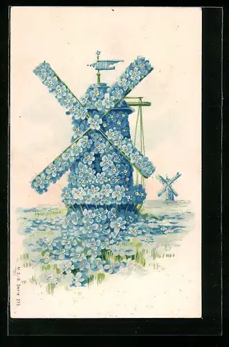 Präge-AK Blumen-Windmühlen aus Vergissmeinnicht, Blumenbild