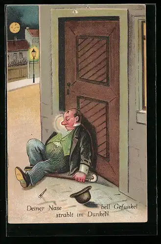 AK Betrunkener schläft nachts vor der Haustür, Trinkerhumor