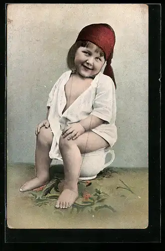 AK Kleines Kind sitz auf dem Nachttopf, Toilettenhumor