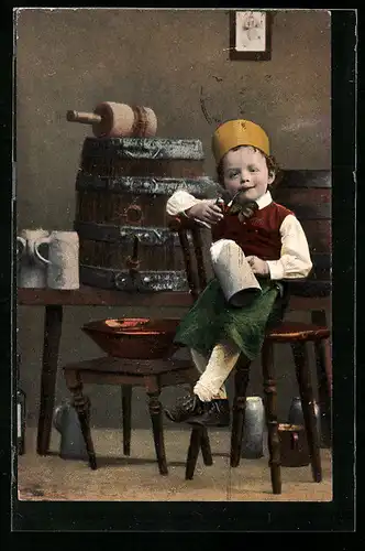 AK Kleiner Junge mit Bierkrug und Tabakspfeife