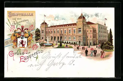 Lithographie Elberfeld, Stadthalle auf dem Johannisberg