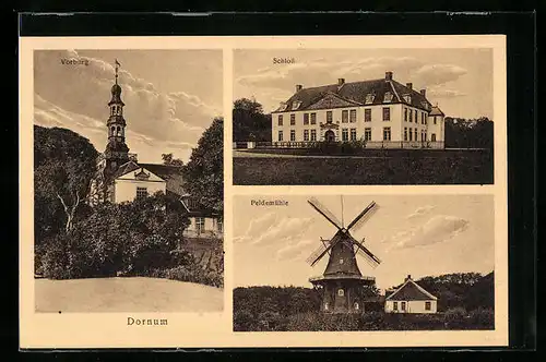 AK Dornum, Vorburg, Schloss. Peldemühle