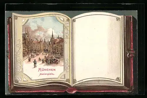 Passepartout-Lithographie München, Marienplatz im AK-Album