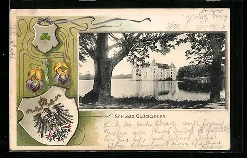 Passepartout-Lithographie Glücksburg, Schloss Glücksburg, Wappen