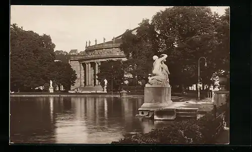 AK Stuttgart, Landestheater, vom Wasser gesehen