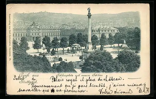 AK Stuttgart, Schlossplatz mit neuem Schloss