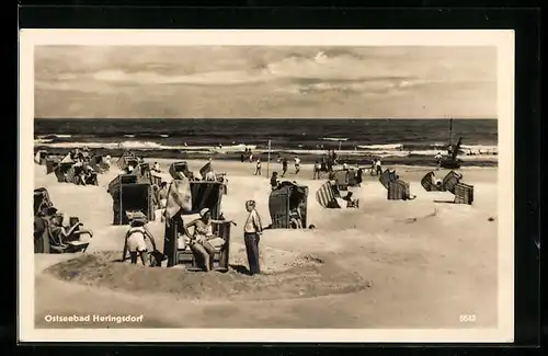 AK Heringsdorf /Ostsee, Strandleben mit Strandkörben