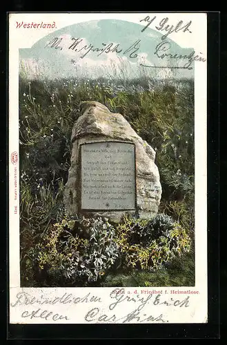 AK Westerland, Stein auf dem Friedhof für Heimatlose