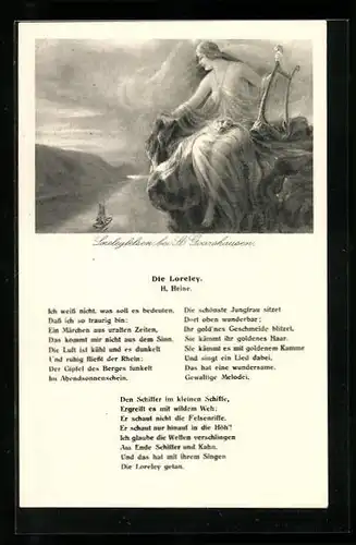 AK Loreleyfelsen mit Loreley, Gedicht