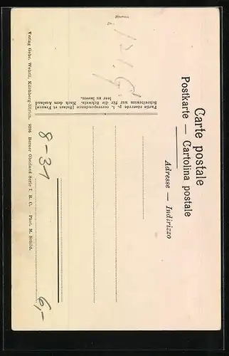 AK Holzbildhauer mit Stemmeisen vor einer Skulptur in seiner Werkstatt