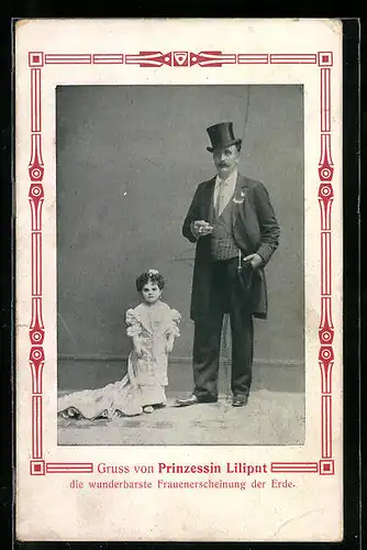 AK Prinzessin Liliput mit rauchendem Herrn, Liliputanerin