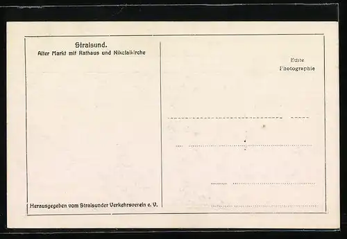 AK Stralsund, Alter Markt mit Rathaus und Nikolaikirche